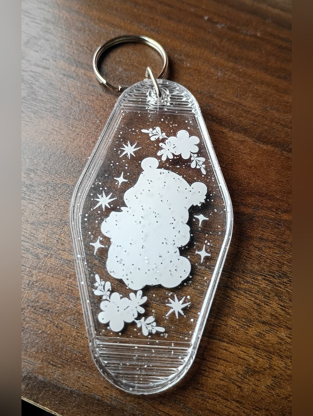 Cute Bear Acrylic Motel Keychain Floral Clear Key Ring - Picture 2 of 2